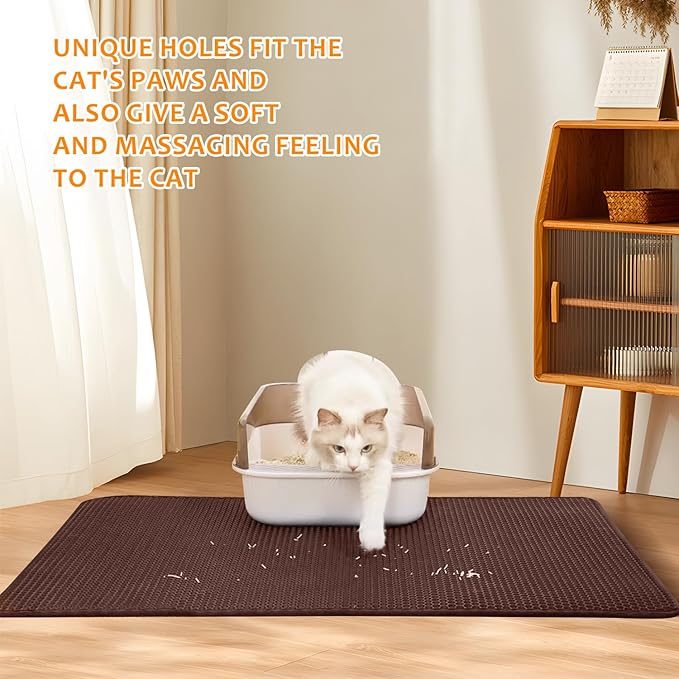 22"x30" Cat Litter Mat, EVA & Fabric Double Layer Design Waterproof Bottom Cat Litter Mat, Anti-slip Litter Box Mat, Easy To Catch Pet Litter, Easier To Clean, Washable, Soft on Paws, Brown