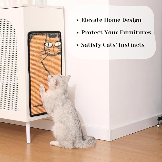 Sisal Cat Scratcher Post Mat (Use on Wall, Couch and Carpet), Shedding-Resistant Scratching Surface - 21.7x13 with Adhesives, Pads and Twist Pins (Cat in a Box)