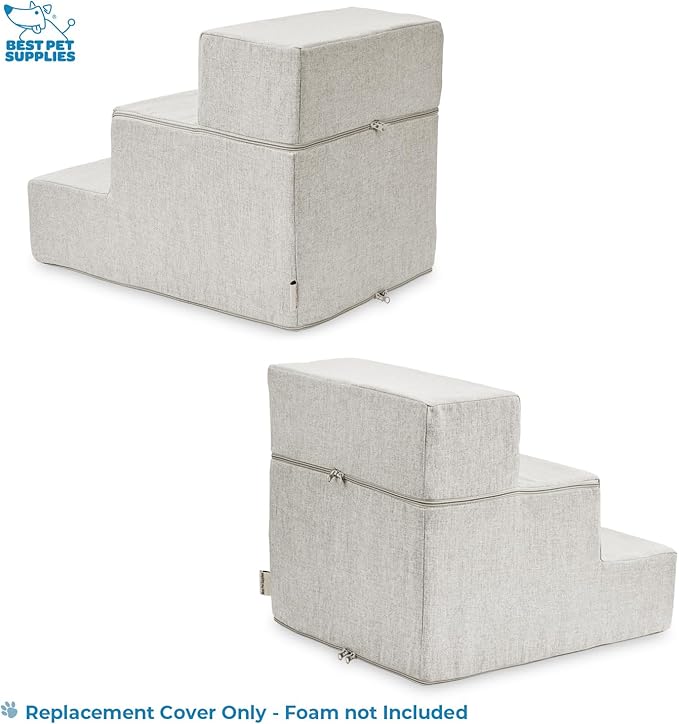 Best Pet Supplies Dog Stairs & Steps - Foam Steps for Small Dogs & Cats, Non-Slip Indoor Balanced Pet Step Support, Dog Ramp, No Assembly, Sand, Foldable 3-Step (16.5-inch Height)