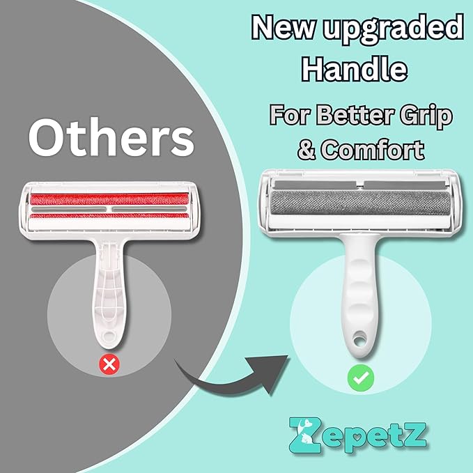 Pet Hair Removal Tool – Reusable Lint Roller for Dogs & Cats – Self-Cleaning Fur Remover Brush – Ergonomic Lint Roller for Carpet, Bedding, Couch, Car Seat & More (White)