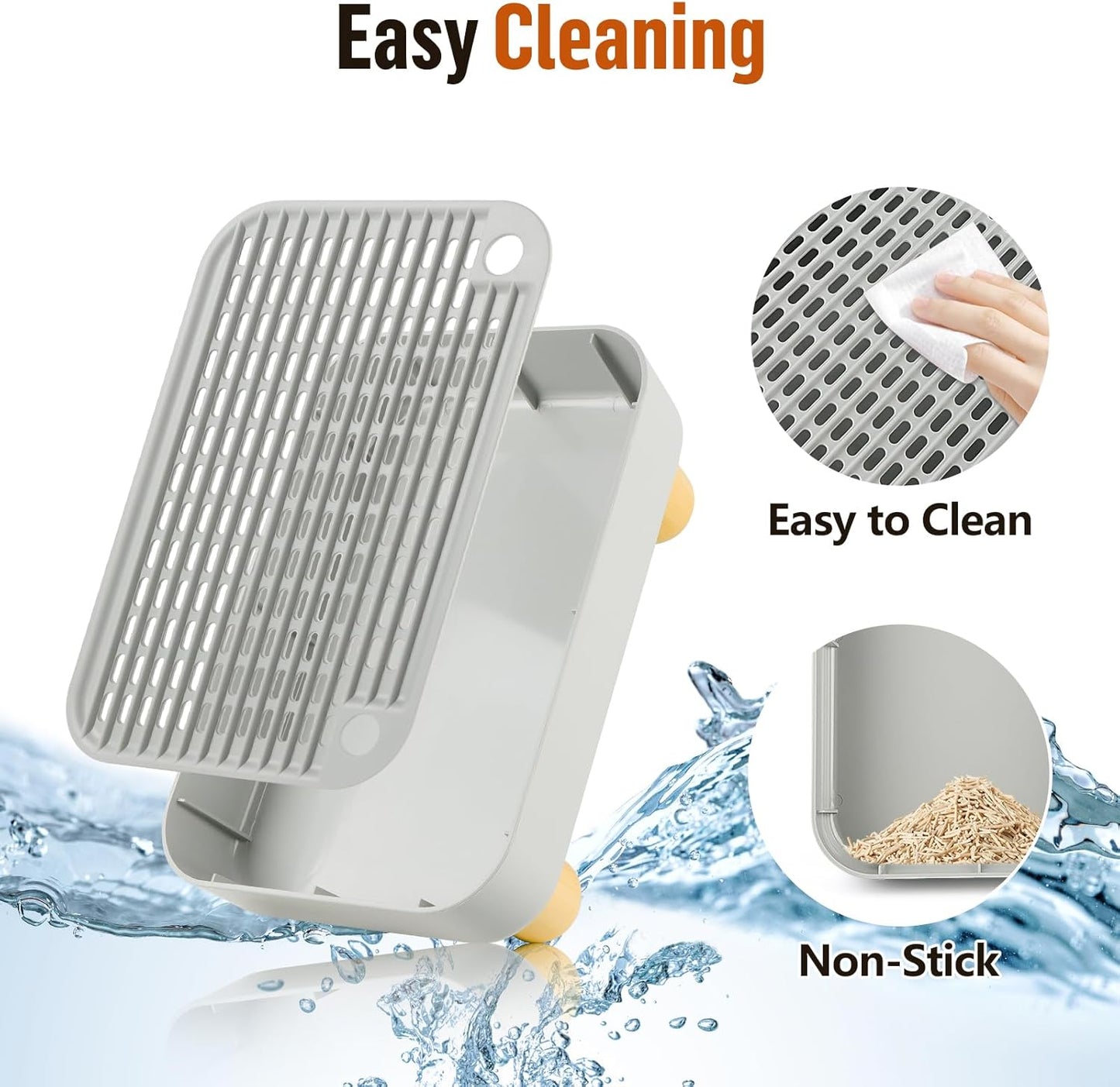 Cat Litter Box Step Ramp, Cat Litter Catcher Mat with Wooden Feet, Filter Function, Cat Pedal Stool for Self-Cleaning Cat Litter Box, Ideal for Kitten & Elderly Cats (Light Grey)