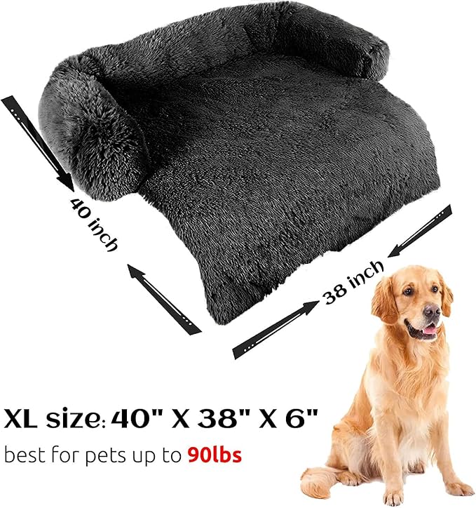 HachiKitty Dog Sofa Bed, Plush Couch Cover for Dogs, Washable Pet Sofa Mat (X-Large Black)
