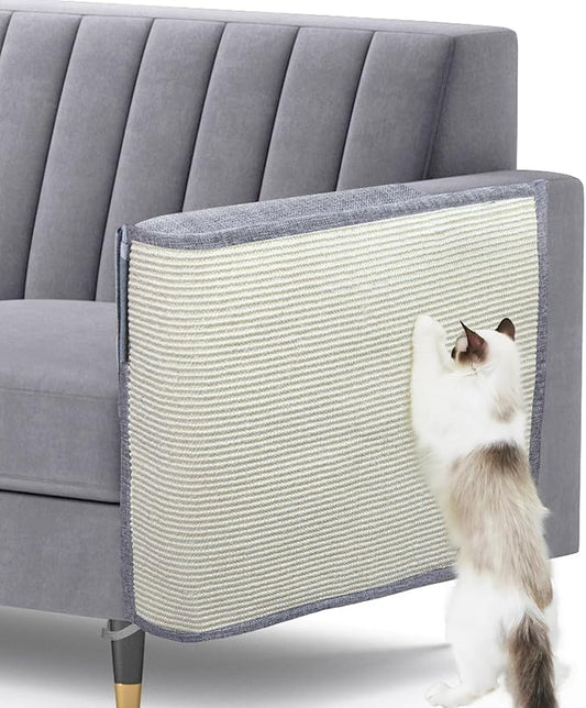 Upgraded Cat Scratch Furniture Protector,Cat Scratch Sofa Arm Sheild with Large Size Natural Sisal for Protecting Couch Sofa Chair Furniture 27.9''L*19.7''W (Light Grey/Left Handed)