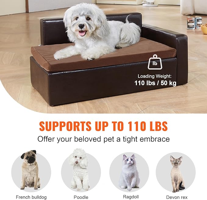 VEVOR Leather Dog Bed for Medium Size Dog, Douch Couch Pet Sofa for Puppy and Cats, Washable Pet Couch and Chair, 50lbs Load Capacity, Black