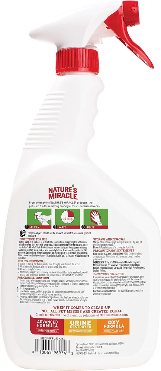 Nature's Miracle Stain and Odor Remover, Spot Stain and Pet Odor Eliminator, Enzymatic Formula, 32 Ounce Spray