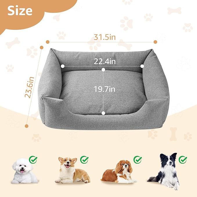 Cosy with Zipper Removable Washable Cover Dog Cat Bed for Medium Small Dogs Large Cats Breathable Non-Skid Bottom Pet Sofa(Grey) 31.5" L x 23.6" W x 10.2" Th