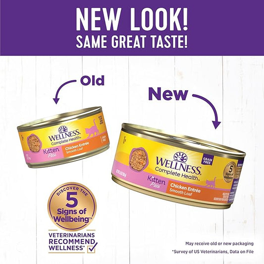 Wellness Complete Health Pate Kitten Wet Cat Food, Natural, Protein-Rich, Grain Free, 5.5 Ounce, 24 Pack, (Chicken)