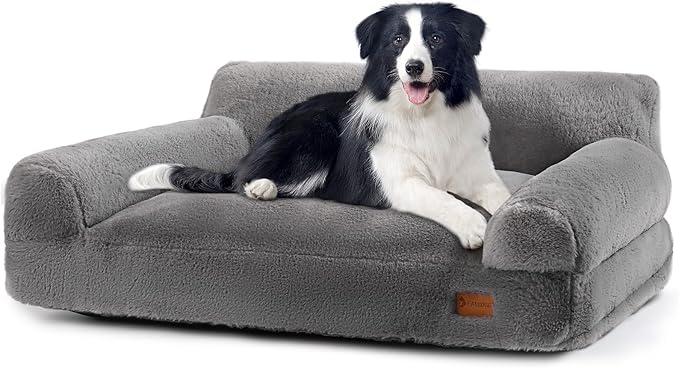 Dog Couch Bed - Cat Bed for Indoor Cats, Calming Pet Sofa Puppy Sleeping Nest with Removable Washable Cover, Cute Dog Puppy Couch and Lounge Chair for 45lbs Cat & Small Medium Dogs(Light Grey)