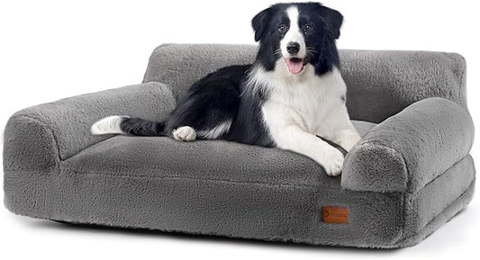 Dog Couch Bed - Cat Bed for Indoor Cats, Calming Pet Sofa Puppy Sleeping Nest with Removable Washable Cover, Cute Dog Puppy Couch and Lounge Chair for 45lbs Cat & Small Medium Dogs(Light Grey)