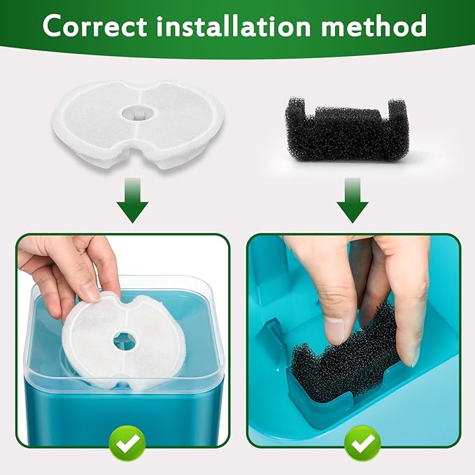 Cat Water Fountain Filter, Multiple Filtration Pet Water Fountain Replacement Filter,8 Cotton Activated Carbon Cat Fountain Filters and 8 Pre-filter Sponges (8+8 Pack)