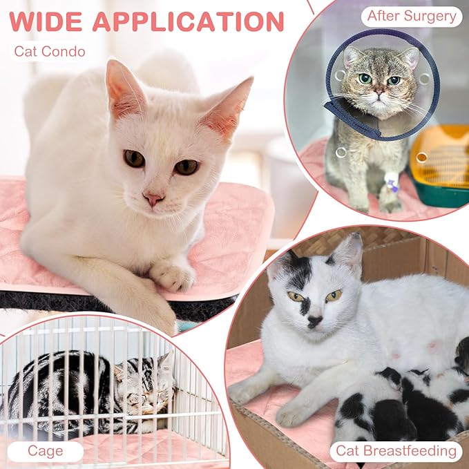 2 Pack Self Heating Cat Mat Self Warming Pet Pads Washable Kennel Mat Dog Crate Pad Reflects Body Heat Non Skid Cat Thermal Pads for Puppy Indoor Outdoor(Pink,16 x 20 Inches)