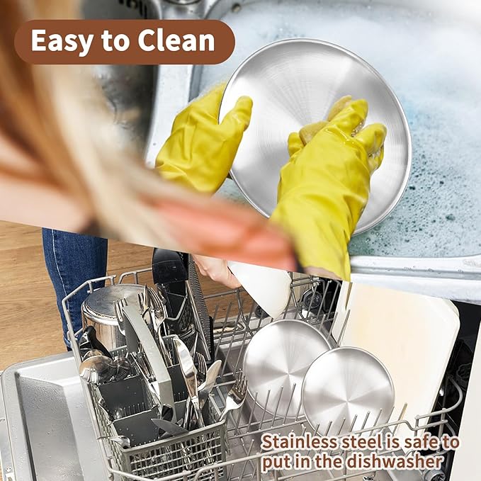 Fhiny 12 PCS Stainless Steel Cat Dish Set, 6.7" Wide Shallow Kitten Feeding Plate Replacement Basic Small Pet Bowl Metal Flat Dish for Stray Cats & Dogs