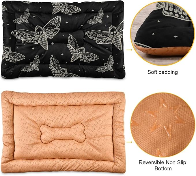 Gothic Skull Butterfly Moth Pet Bed Cute Dog Bed Mat Absorbing Non Slip Pad Pet Sleeping Mat for Small, Medium, and Large Dogs Puppy Cat 24 in x 18 in