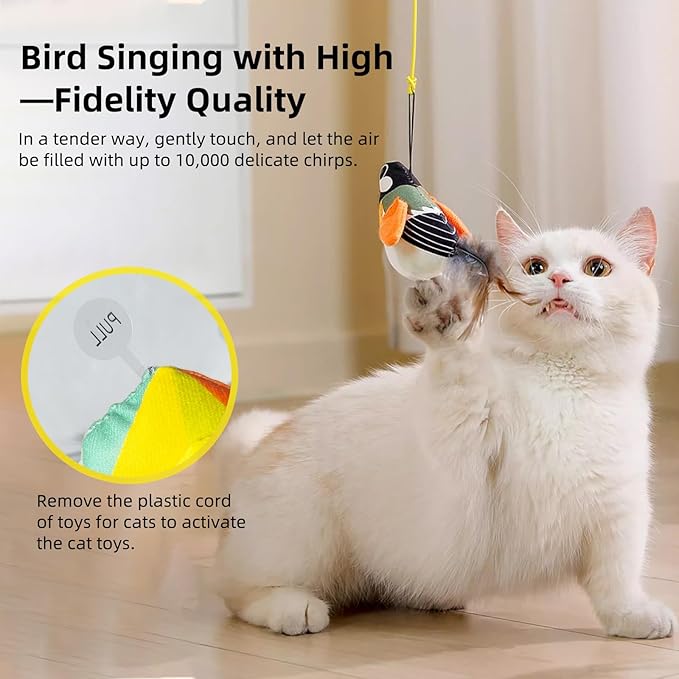 4PCS Interactive Hanging Bird Cat Toys Set - with Catnip, Realistic Chirping, Lifelike Birdie Tweets, Durable & Safe, Indoor Kitty Kitten Exercise Toys (Mini)