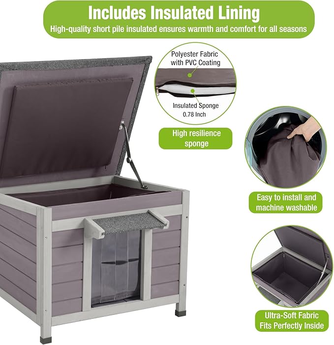 GUTINNEEN Outdoor Cat House with Insulated Wooden Outside Feral Cat Shelter Rabbit Hutch Bunny Cage Guinea Pig Habitat Weatherproof