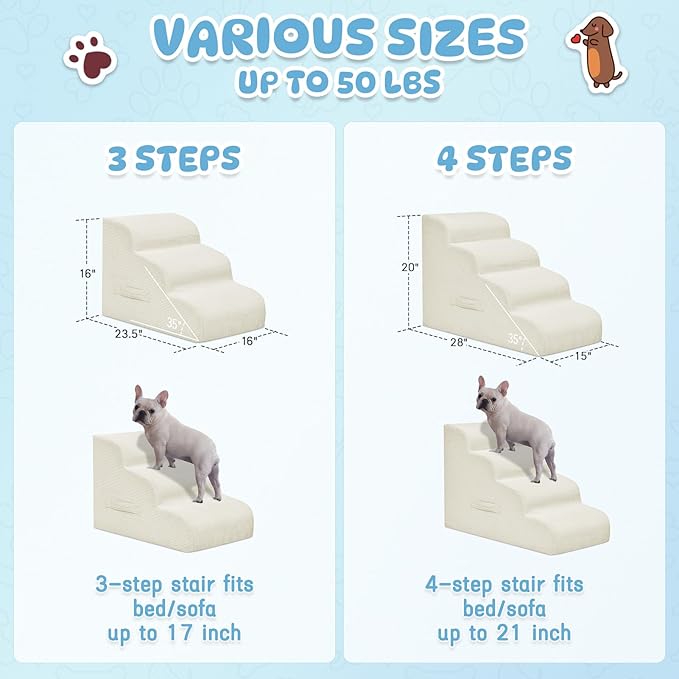 Dog Steps for Small Dogs, 3-Step Dog Ramp and Stairs for High Beds and Sofa, Non-Slip Pet Stairs for Small Cats, Removable and Easy to Clean Pet Stairs, Beige