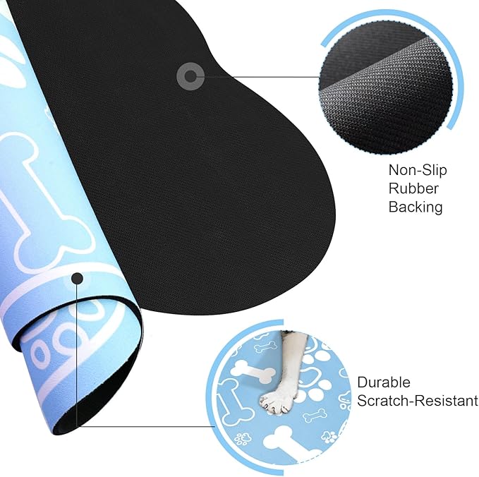 Dog Cat Mat for Food and Water,Rapid Absorbent Pet Feeding Mat, Bone Shaped Dog Placemat Bowl Mat with Rubber Backing,No Stains Pet Food Mats Indoor, Pet Accessories Supplies,Blue 17"×29"