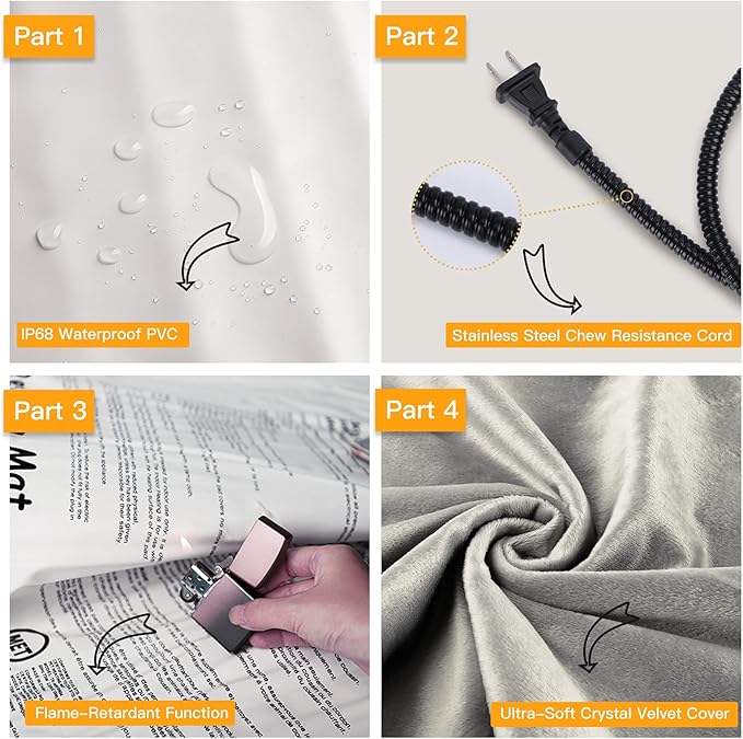 Toozey Pet Heating Pad, 6 Adjustable Temperature Dog Cat Heating Pad with Timer, Waterproof Heated Dog Bed with Chew Resistant Cord, Indoor Electric Pet Heated Mat 28x20in