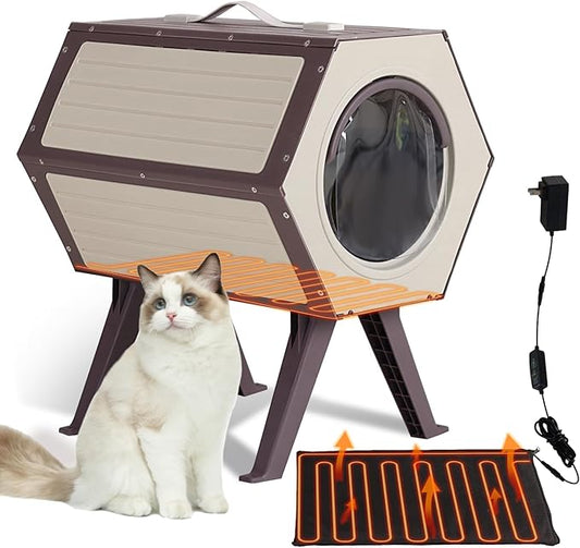 GUTINNEEN Outdoor Heated Cat House with Heater Insulated Feral Cat Shelter with Adjustable Temperature and Time Expandable Feral Cat House with Escape Door for Winter Weatherproof (1 Set)