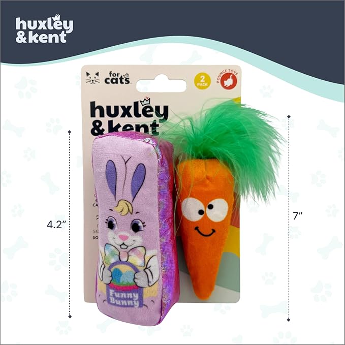 Huxley & Kent Plush Cat Toy - Interactive Catnip Toy for Cats & Kittens - Soft with Crinkle & Catnip - Fun Indoor Play - Hoppy Easter 2pk
