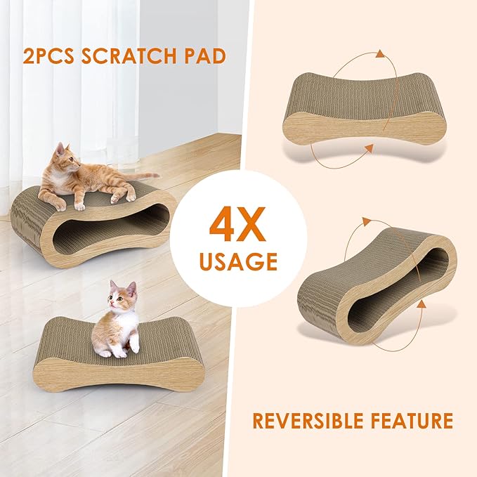 2 in 1 Cat Scratch Pad - Corrugated Cardboard Ultimate Cat Scratching Board, Reversible Cat Lounge Scratcher for Indoor Cats