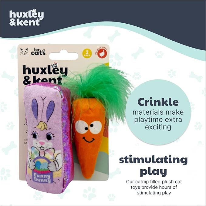 Huxley & Kent Plush Cat Toy - Interactive Catnip Toy for Cats & Kittens - Soft with Crinkle & Catnip - Fun Indoor Play - Hoppy Easter 2pk