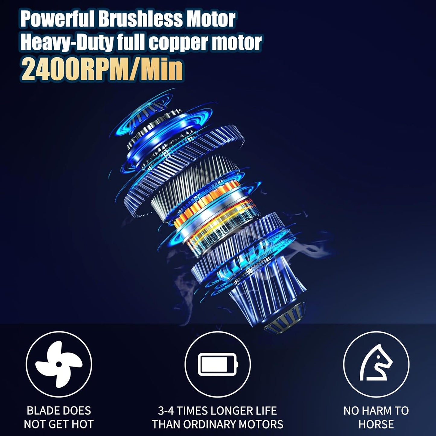 Cordless Electric Professional Horse Clippers,Horse Clippers with 2 PCS Rechargeable Lithium Battery,6 Speeds Heavy Duty Animal Grooming Clippers for Thick Coat