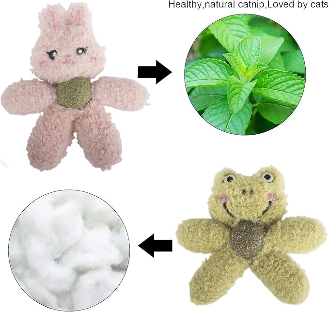 Cat Toys with Catnip Kitten Chew Bite Supplies Boredom Relief Fluffy Kitty Teeth Cleaning Chewing Cat Lovers Interactive Plush Gift (Frog&Panda)