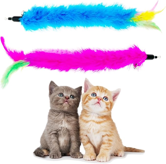 Cat Feather Toys Refills, 14 Pieces Natural Feathers Refills, Cat Wand Replacement Feathers Toy for Indoor Cats