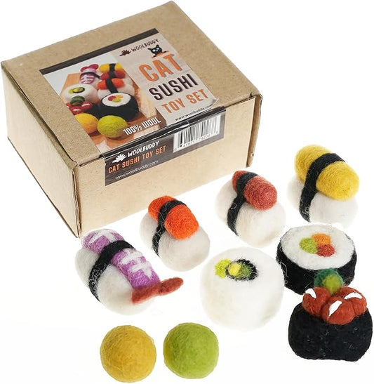 Woolbuddy Cat Sushi Toy, 8pcs, Wool Cat Toy for Boredom & Stimulating, Cute Interactive Toys for Indoor Feline Friends, Self-Play Kitten Toys, Chew Toy, Enrichment Without Catnip