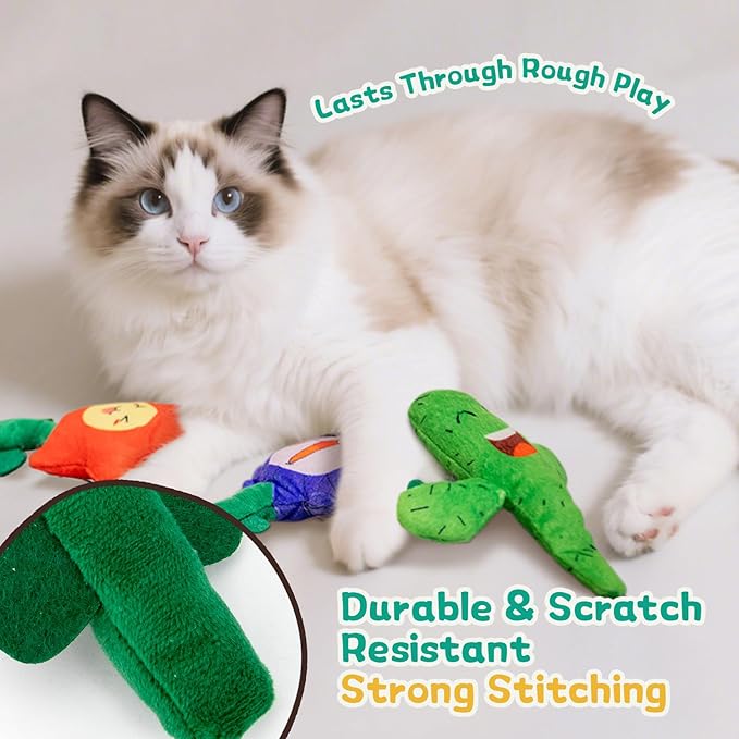 Catnip Toys for Indoor Cats - 3 Pack Kitten Toys with Bell & Crinkle Paper, Soft Plush Cat Kicker & Chew Toy for Bored Cats