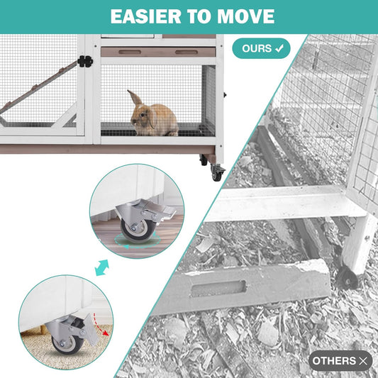 Rabbit Hutch Indoor for 2-4 Rabbits & Guinea Pigs，Bunny Cage with Slide-Out Plastic Trays，Wooden Small Animal Cage for Rabbits, Bunnies, and Guinea Pigs