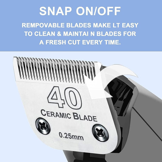 2Pack #40 Dog Grooming Clipper Replacement Blades - Compatible with Andis/Wahl/Oster, Detachable Ceramic & Stainless Steel Blade, Size 40, Cut Length 1/100" (0.25mm)