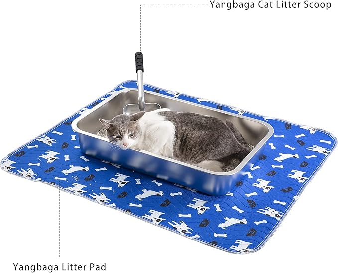 Yangbaga Stainless Steel Litter Box for Cat and Rabbit,Odor Control Litter Pan,Non Stick Easy to Clean,Never Bend,Rust Proof High Sides Non Slip Rubber Feets (4 Inches Deep, 24'' x 16'' x 4'')