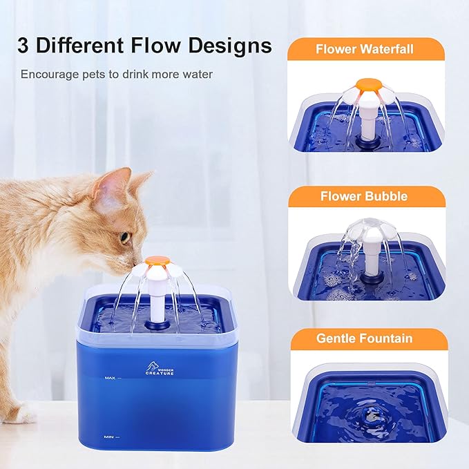 Cat Water Fountain, 67oz/2L Automatic Cat Drinking Fountain, Pet Water Dispenser with LED Light and Filter for Cats and Small Dogs (Blue)