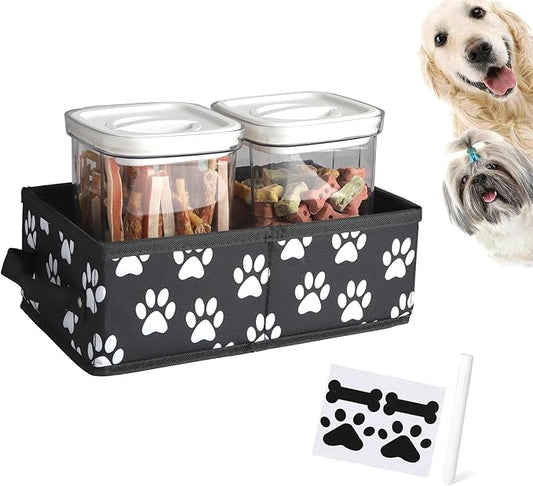 Dog Treat Container for Countertop,2pack Dog Treat Jars,Cat Treat Jars,Pet Food Treat Organizer,Pet Food Storage For Puppy Kitten-Dog Treat Station Dog Food Box Set With Handle- Paw Print