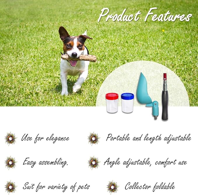 QMARK Telescopic Urine Collector, Reusable Dog Urine Sample Catcher, Cat Pee Stick for Veterinary Supplies, with 2 Collection Cups (Rotatable)