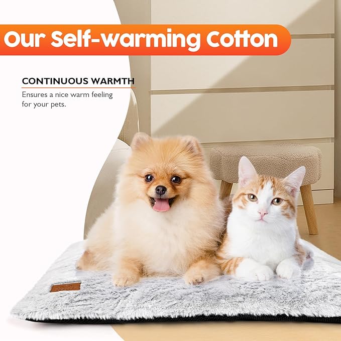 Self Heating Cat Bed, 29" x 20" Ultra Soft Self Warming Cat Heated Pet Pad with Removable Washable Cover, Non-Slip Extra Warm Heating Mat Thermal Beds for Outdoor Indoor Cats