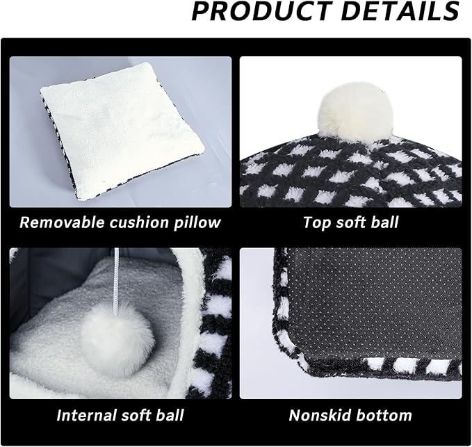 Cat Cave Bed for Indoor Cats, Washable Small Cat Dome Bed Hideaway Bed for Indoor Cats with Removable Mattress for Kittens Cat Tent House 15"x15"