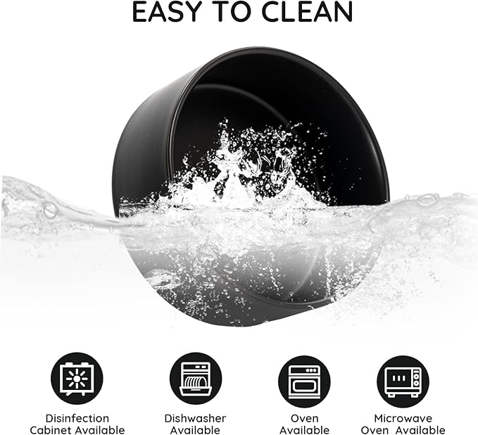 SPUNKYJUNKY 28.7OZ Ceramic Dog and Cat Bowl, Modern Cute Weighted Food Water Bowl for Replacement Black (2 Pack)