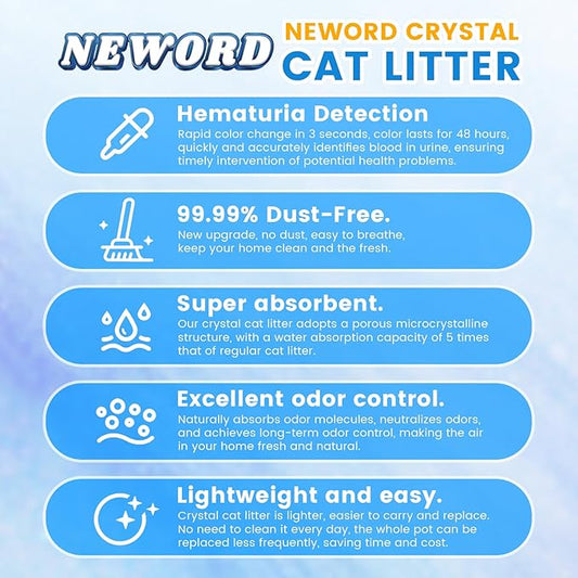 NEWORD Crystals Cat Litter Health Monitoring Color-Changing Cat Litter - Hematuria Detection - Helps Detect Irregularities in Cat Urine - Non-Clumping Crystal Litter with Silica Gel 8 LB. Bag