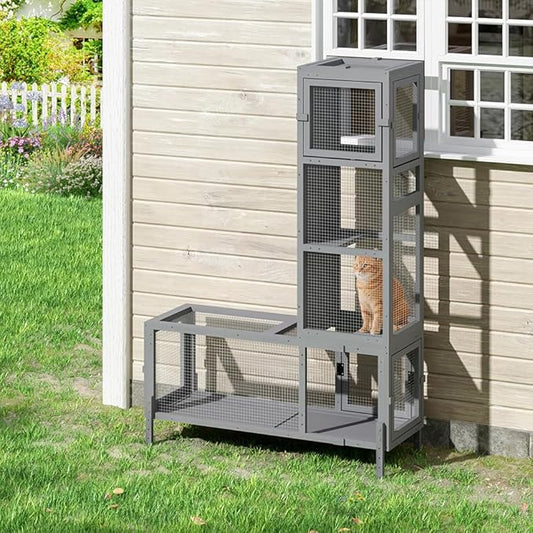 COZIWOW Wooden Cat Play Tunnel with Platforms | Configurable Window Catio | Multi-Combination Extendable Cat Run for Indoor/Outdoor Use | Small Pet Play Enclosure