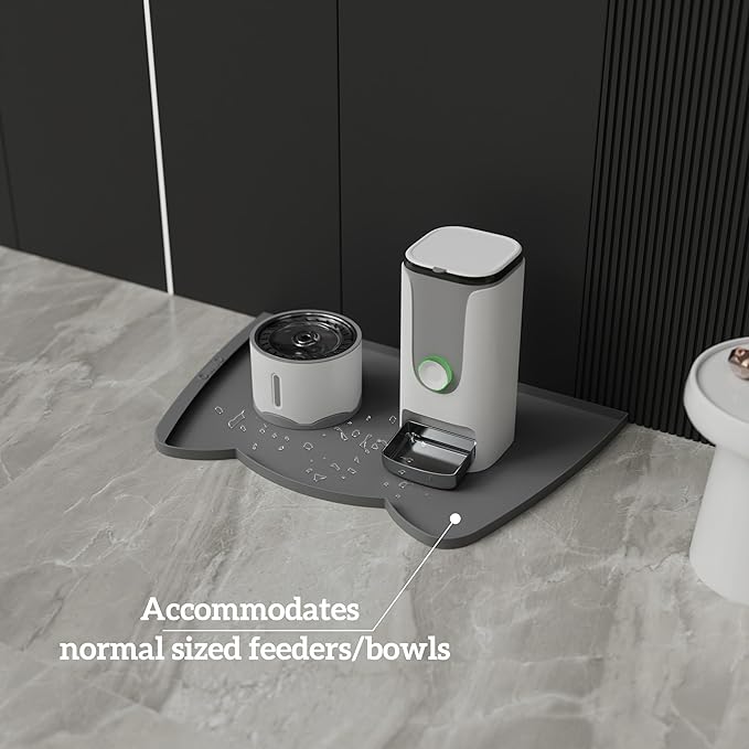 OHMO Dog Food Mat(Dark Grey, 24 * 15'') w/Residue Collection Pocket Silicone Pet Feeding Mat for Floor High Edges Anti Spills Waterproof Cat Water Bowl Tray, Easy Clean Placemat