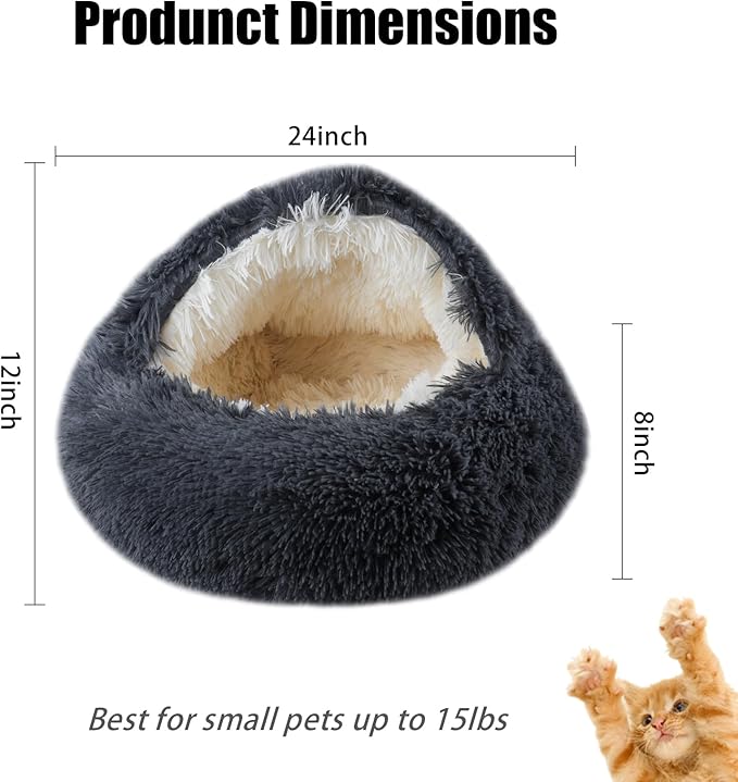 Cat Beds for Indoor Cats,Cat Cave for Puppy and Kitty,Calming Small Dog Bed for Small Dogs with Cover Cave,Cozy Warming Fluffy Washable Anti-Slip Pet Sleeping Bag(24 * 24inch,Dark Gray)