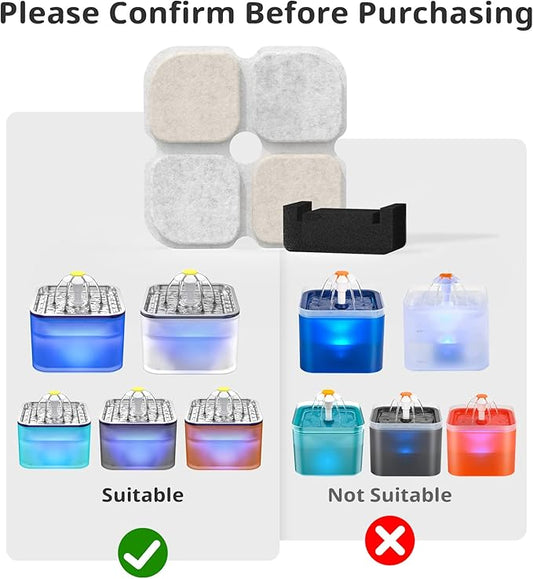 Cat Pet Water Fountain Filters, 12 Pack Replacement Filters Fit for 101oz/3L Crystal Cat Fountain, Triple Filtration System (12 Filters+12 Sponges)