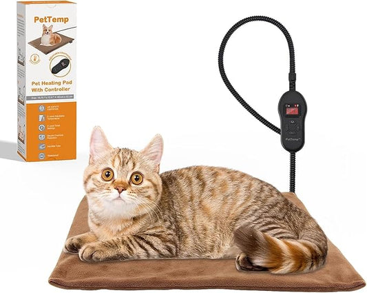 Pet Heating Pad for Cats and Dogs, Comfortable Heated Pet Bed, Waterproof Heated Pet Mat with 5 Adjustable Heat Levels, Timer & Auto Power-Off, Chew Resistant Cord, 16'' x 13''