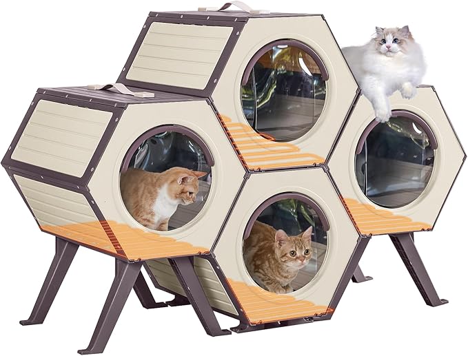 GUTINNEEN Outdoor Heated Cat House with Heater Insulated Feral Cat Shelter with Adjustable Temperature and Time Expandable Feral Cat House with Escape Door for Winter Weatherproof (4 Sets)