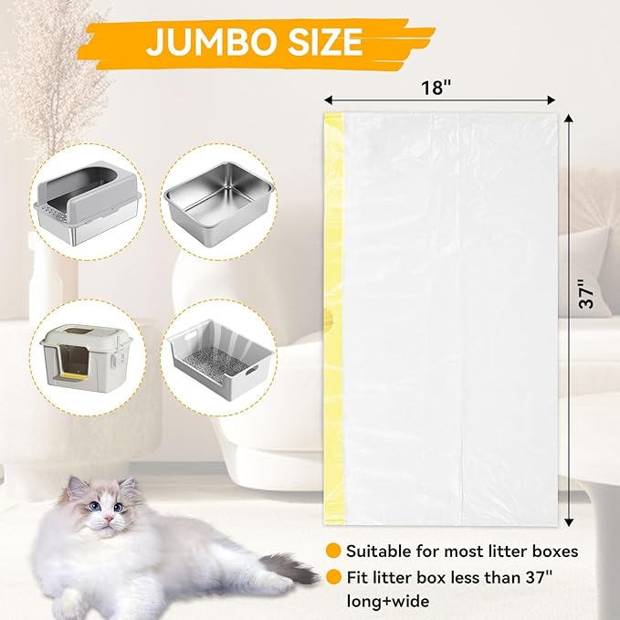 30 Pack Jumbo Cat Litter Liners 37" x 18" Heavy Duty Cats Litter Bags Extra Thick Litter Pan Liners Large Cat Box Liners with Drawstring Disposable Strong Plastic Pet Kitty Litter Bags