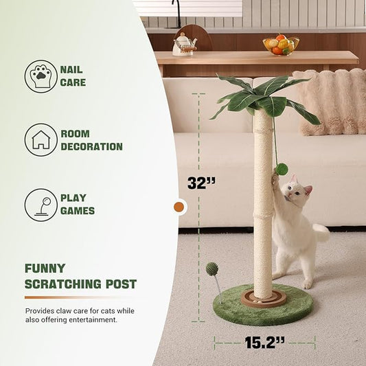 Aplatho Tall cat Scratching Post for Kitten Large Cats, Sturdy cat Scratching Post Cute with Ball Track
