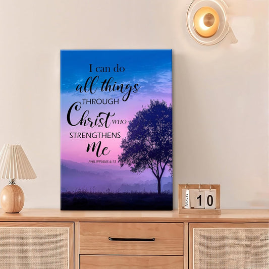 Christian Tree Wall Art I Can Do All Things Canvas Wall Decor Prints Framed Painting Purple Pictures Gifts Artwork for Bathroom Bedroom 16"x24"